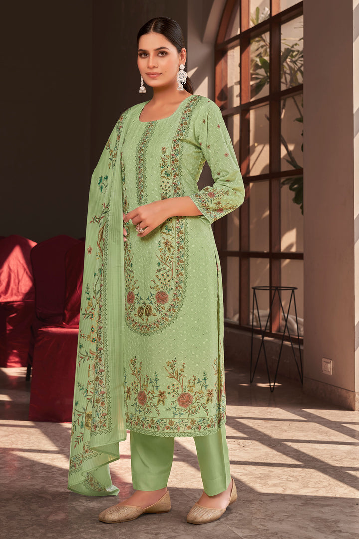 Sea Green Cotton Digital Printed Embroidery Work Salwar Suit