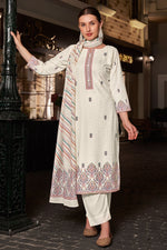 Load image into Gallery viewer, White Color Cotton Digital Printed Embroidery Work Straight Cut Suit

