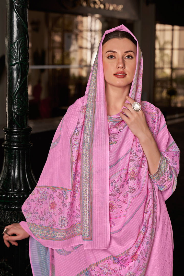 Pink Color Cotton Digital Printed Embroidery Work Straight Cut Salwar Suit