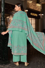 Load image into Gallery viewer, Cotton Digital Printed Embroidery Straight Cut Light Cyan Color Salwar Kameez
