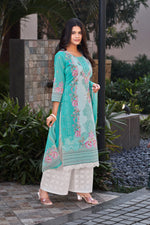 Load image into Gallery viewer, Pure Italian Lawn Digital Print With Daman Lace Palazzo Salwar Kameez
