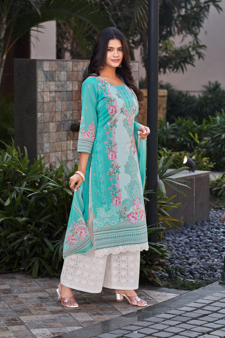 Pure Italian Lawn Digital Print With Daman Lace Palazzo Salwar Kameez