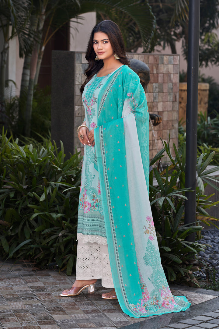 Pure Italian Lawn Digital Print With Daman Lace Palazzo Salwar Kameez