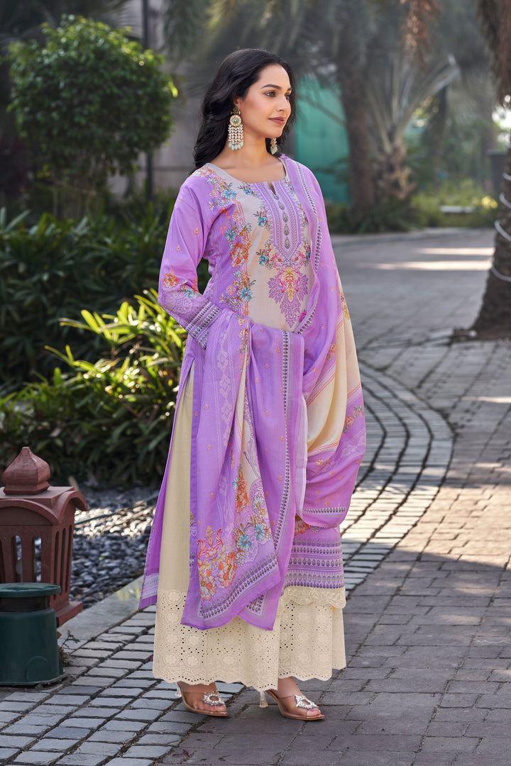 Lavender Pure Italian Lawn Digital Print Palazzo Salwar Suit