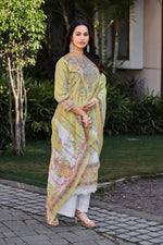 Load image into Gallery viewer, Olive Pure Italian Lawn Digital Print Palazzo Dress
