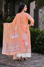 Load image into Gallery viewer, Pure Italian Lawn Digital Print With Daman Lace Palazzo Salwar Kameez In Peach Color
