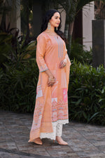 Load image into Gallery viewer, Pure Italian Lawn Digital Print With Daman Lace Palazzo Salwar Kameez In Peach Color

