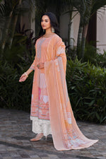 Load image into Gallery viewer, Pure Italian Lawn Digital Print With Daman Lace Palazzo Salwar Kameez In Peach Color
