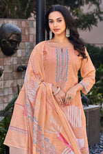 Load image into Gallery viewer, Pure Italian Lawn Digital Print With Daman Lace Palazzo Salwar Kameez In Peach Color
