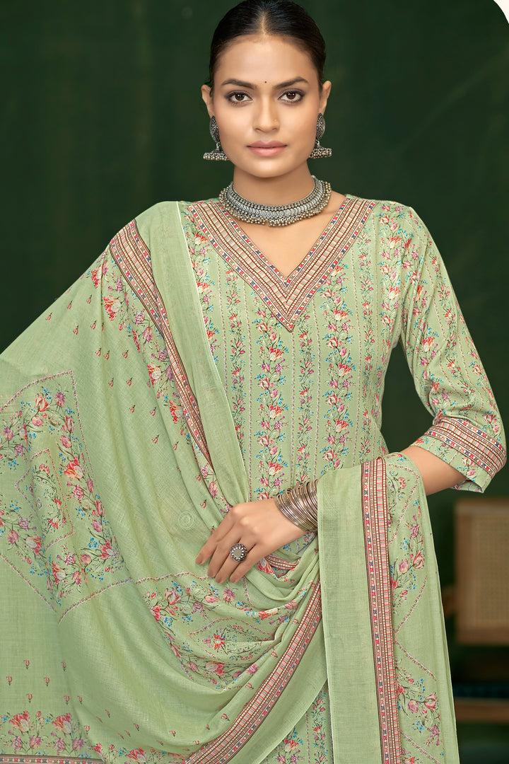 Jaam Satin Digital Print Casual Salwar Suit In Sea Green Color