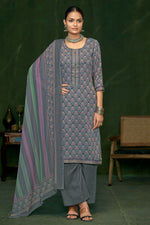 Load image into Gallery viewer, Gray Jaam Satin Digital Print Casual Palazzo Suit

