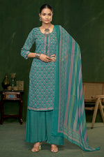 Load image into Gallery viewer, Teal Color Jaam Satin Digital Print Casual Palazzo Dress
