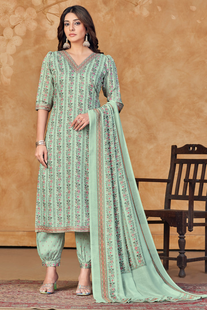 Jaam Satin Digital Print Casual Dress In Light Cyan Color