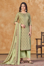 Load image into Gallery viewer, Jaam Satin Digital Print Casual Palazzo Salwar Suit In Olive Color
