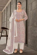 Load image into Gallery viewer, Off White Jaam Satin Digital Print Fancy Suit With Yock Embroidery Work
