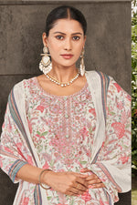 Load image into Gallery viewer, Jaam Satin Digital Print Fancy Off White Salwar Kameez With Yock Embroidery Work
