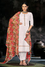 Load image into Gallery viewer, Pure Italian Lawn Lucknowi Embroidery Work Straight Cut Salwar Kameez
