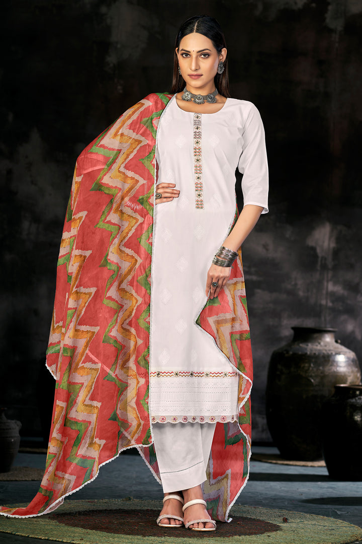 Pure Italian Lawn Lucknowi Embroidery Work Straight Cut Salwar Kameez