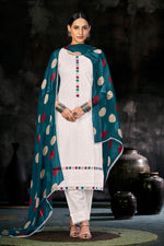 Load image into Gallery viewer, Pure Italian Lawn Lucknowi Embroidery Work Straight Cut Dress In White Color
