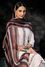 Load image into Gallery viewer, Pure Italian Lawn Lucknowi Embroidery Work Straight Cut White Salwar Kameez
