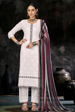Load image into Gallery viewer, Pure Italian Lawn Lucknowi Embroidery Work Straight Cut White Salwar Kameez
