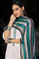 Load image into Gallery viewer, Pure Italian Lawn Lucknowi Embroidery Work Straight Cut White Color Salwar Suit

