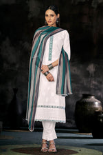 Load image into Gallery viewer, Pure Italian Lawn Lucknowi Embroidery Work Straight Cut White Color Salwar Suit
