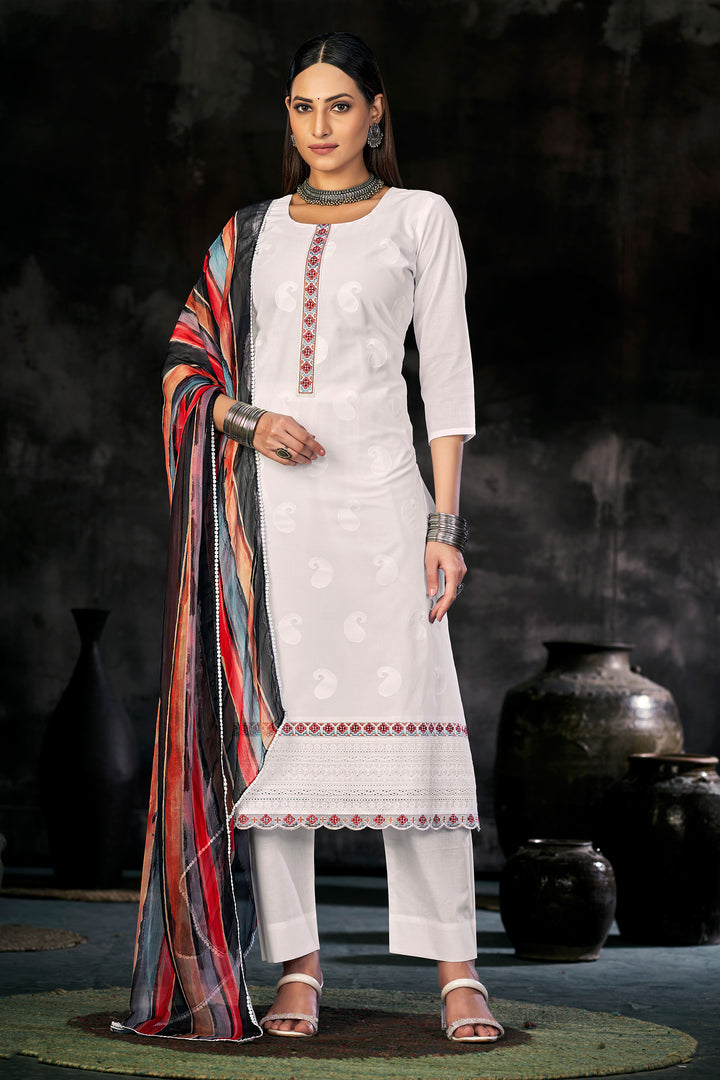 White Pure Italian Lawn Lucknowi Embroidery Work Dress